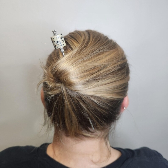 ♜ Dalmatian Jasper Tresskeep Hair Stick, Strong Hold, Effortless Feel, Epic Look - Picture 2 of 9